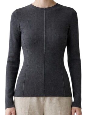 Studio Doe Fine Knit Sweater Women Small Grey Fitted Seam Detail